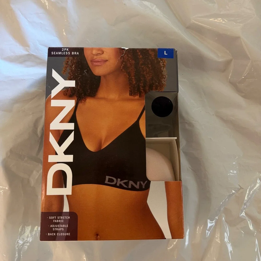 DKNY Womens 2-Pack Seamless Bra Black Sand Adjustable Straps 1571959 Large